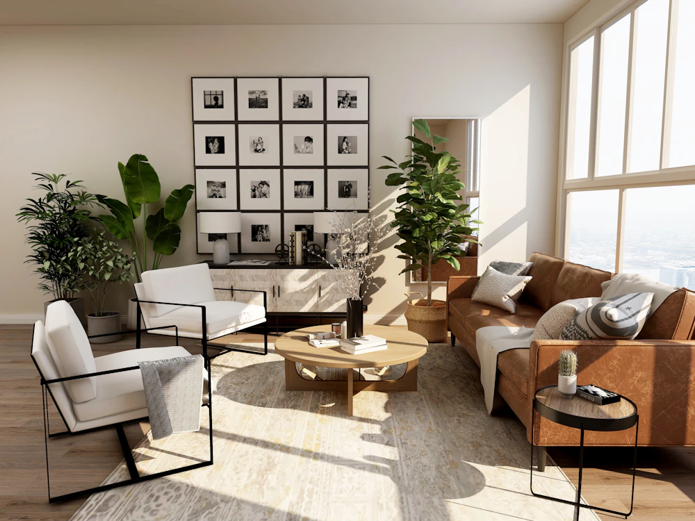 Salon lumineux d'un appartement parisien en location courte durée